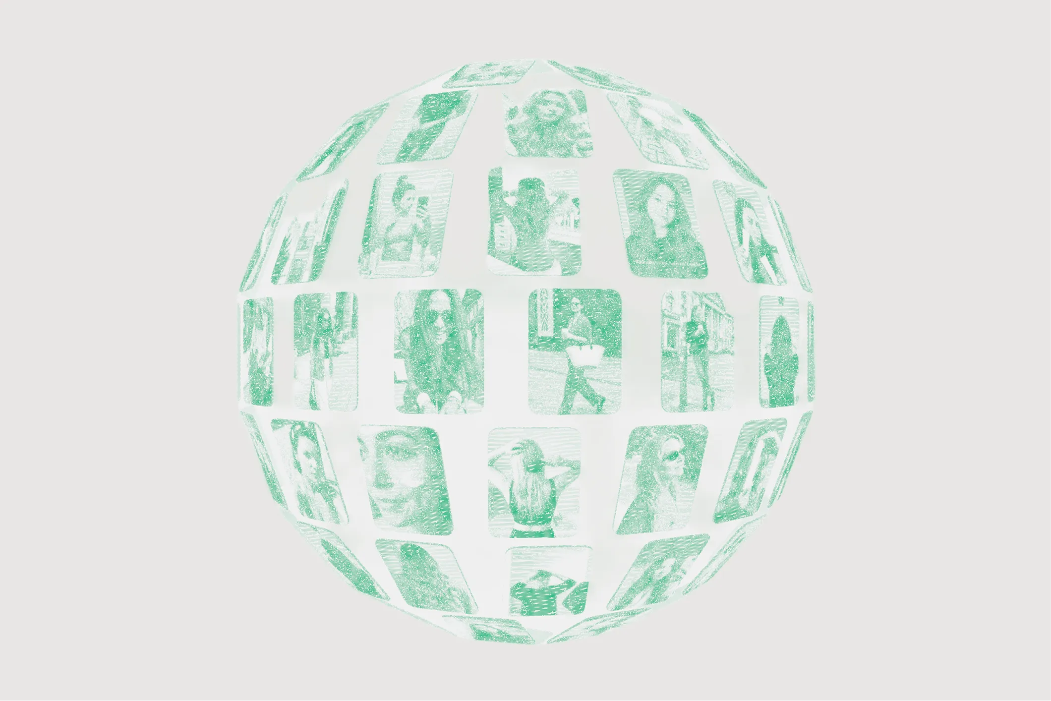 A globe composed of creator content posts, representing Ravineo’s view across an entire digital media ecosystem.